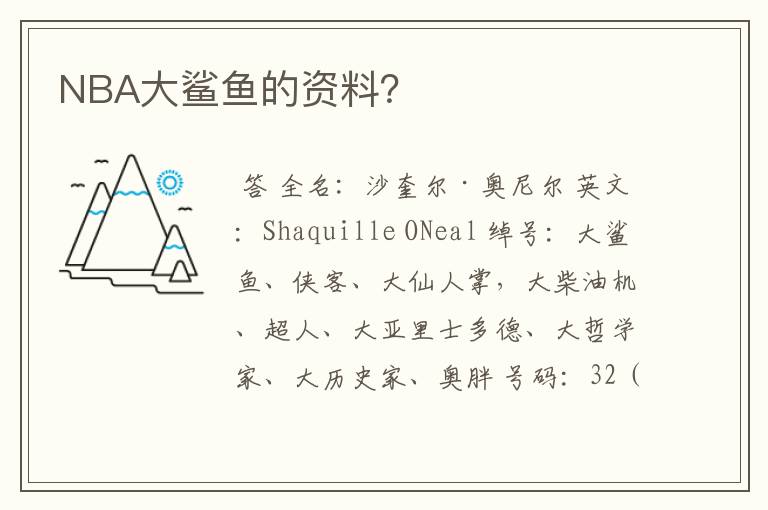 NBA大鲨鱼的资料？