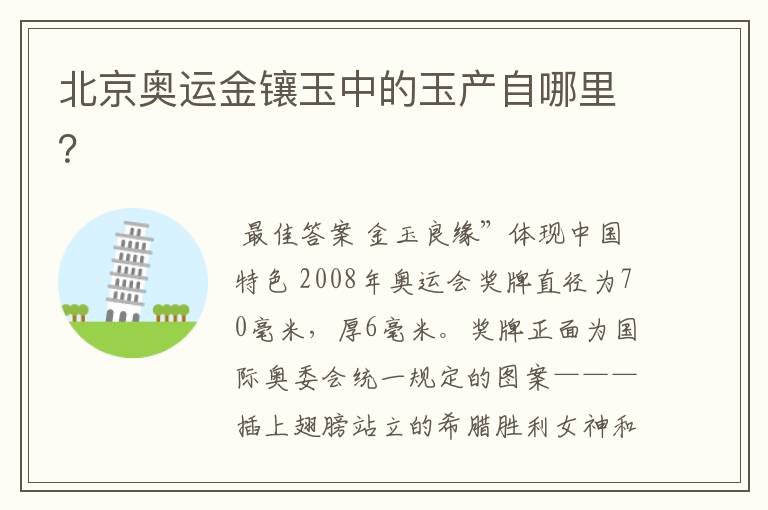 北京奥运金镶玉中的玉产自哪里?