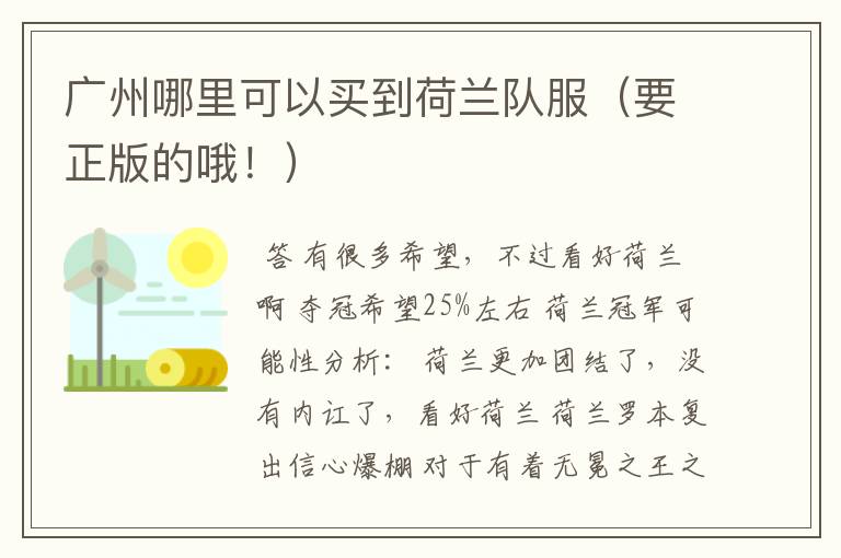 广州哪里可以买到荷兰队服(要正版的哦!)