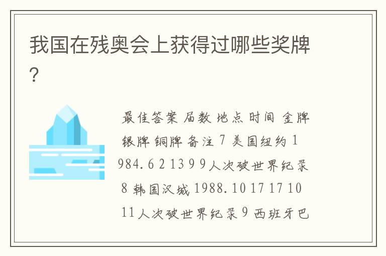 我国在残奥会上获得过哪些奖牌?