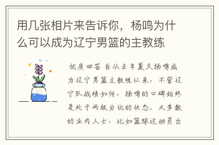 用几张相片来告诉你,杨鸣为什么可以成为辽宁男篮的主教练
