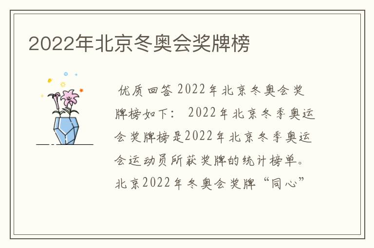 2022年北京冬奥会奖牌榜