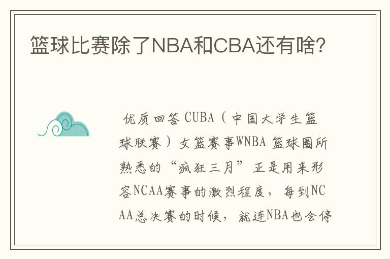 篮球比赛除了NBA和CBA还有啥?