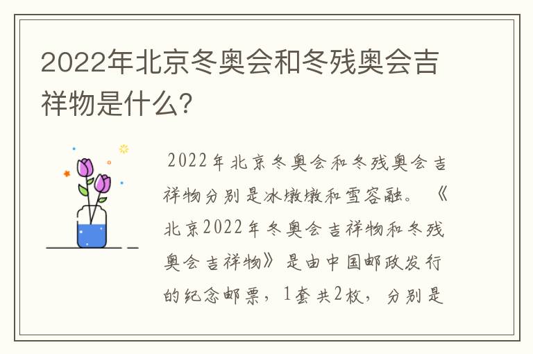 2022年北京冬奥会和冬残奥会吉祥物是什么?