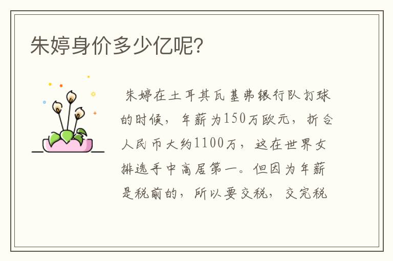 朱婷身价多少亿呢？