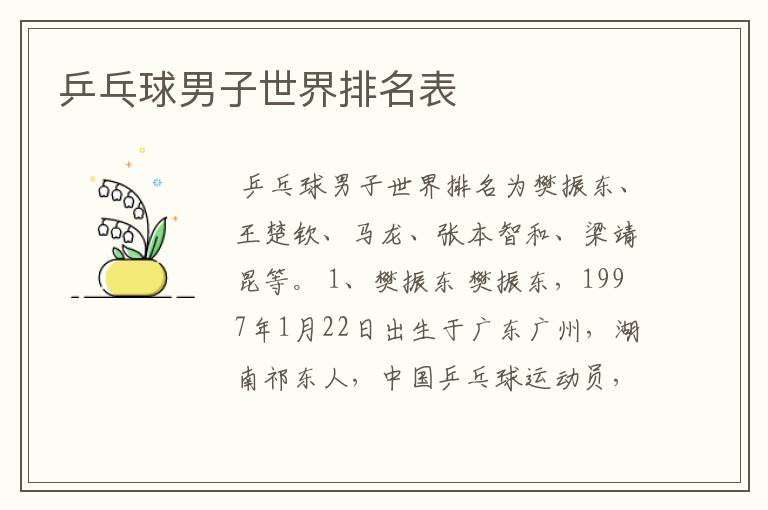 乒乓球男子世界排名表