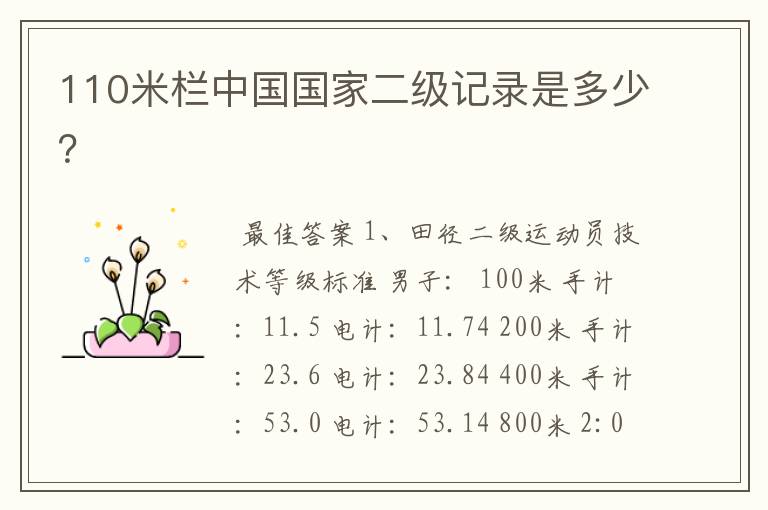 110米栏中国国家二级记录是多少?