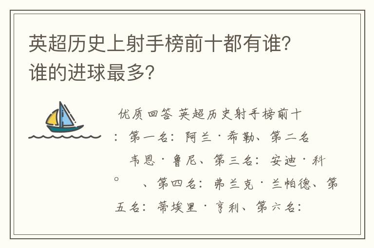 英超历史上射手榜前十都有谁?谁的进球最多?