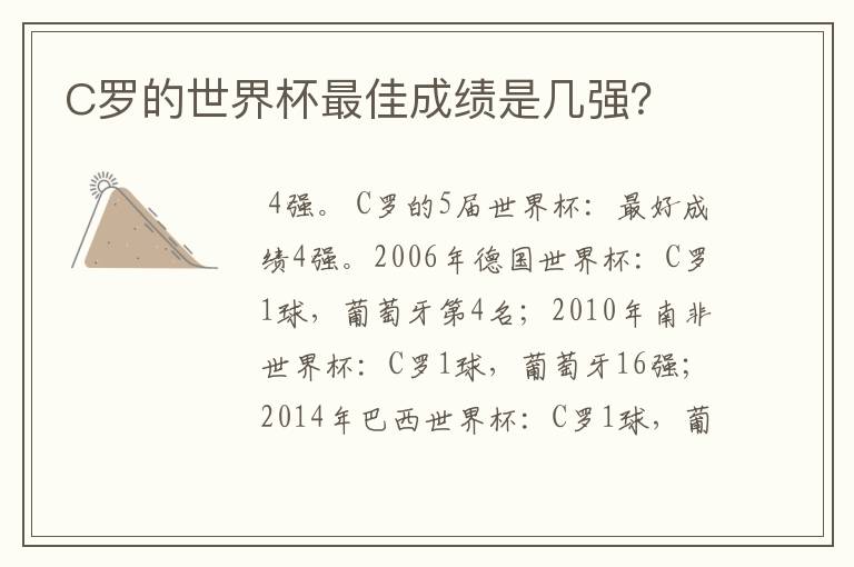 C罗的世界杯最佳成绩是几强?