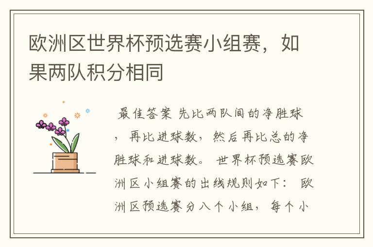 欧洲区世界杯预选赛小组赛,如果两队积分相同