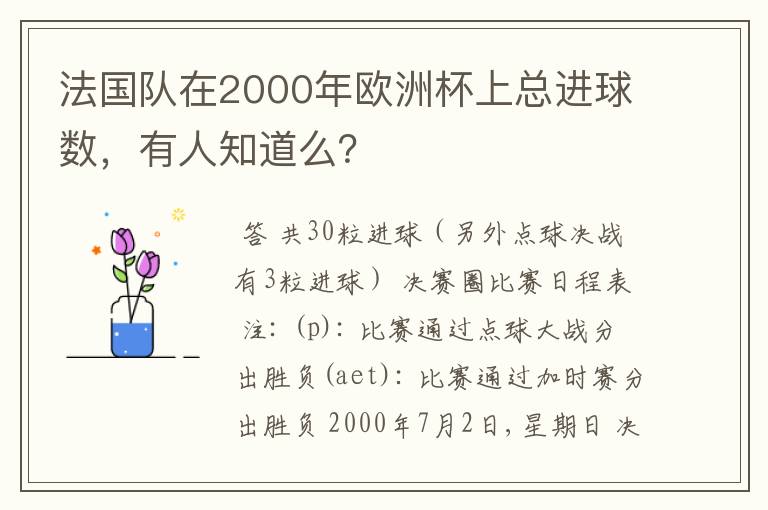法国队在2000年欧洲杯上总进球数,有人知道么?