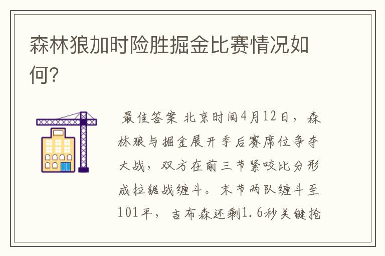 森林狼加时险胜掘金比赛情况如何?