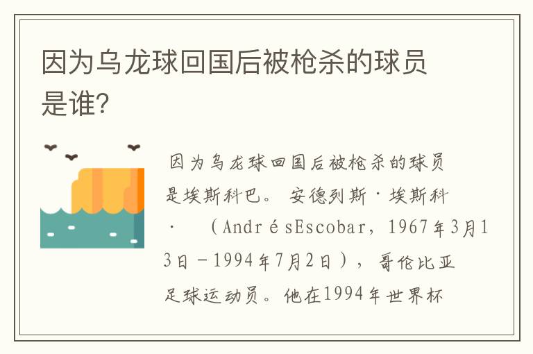 因为乌龙球回国后被枪杀的球员是谁?
