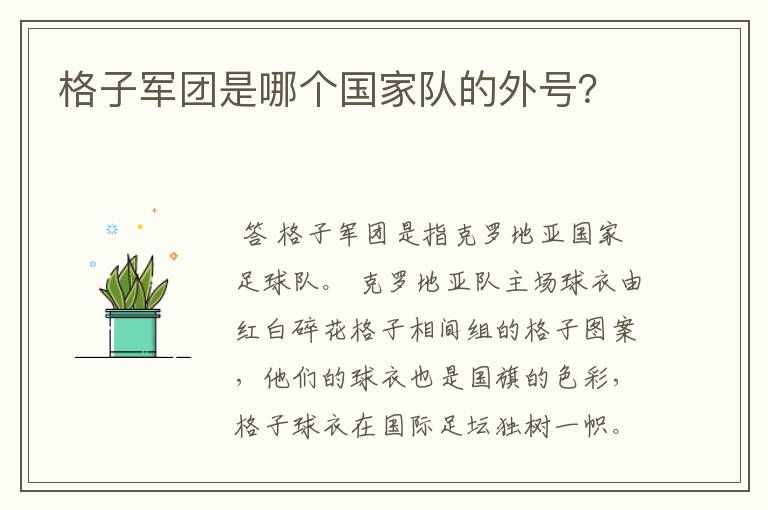格子军团是哪个国家队的外号?