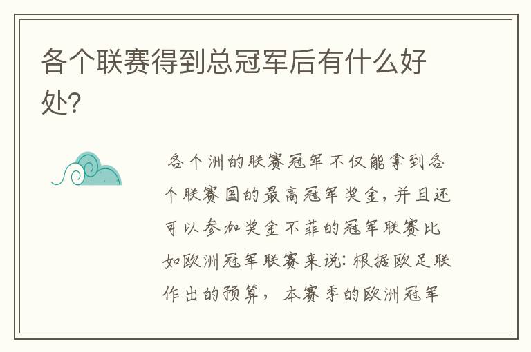 各个联赛得到总冠军后有什么好处?