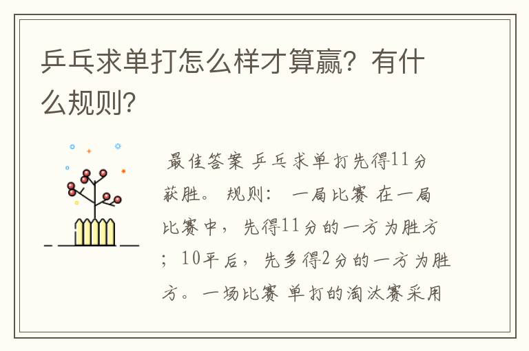 乒乓求单打怎么样才算赢?有什么规则?