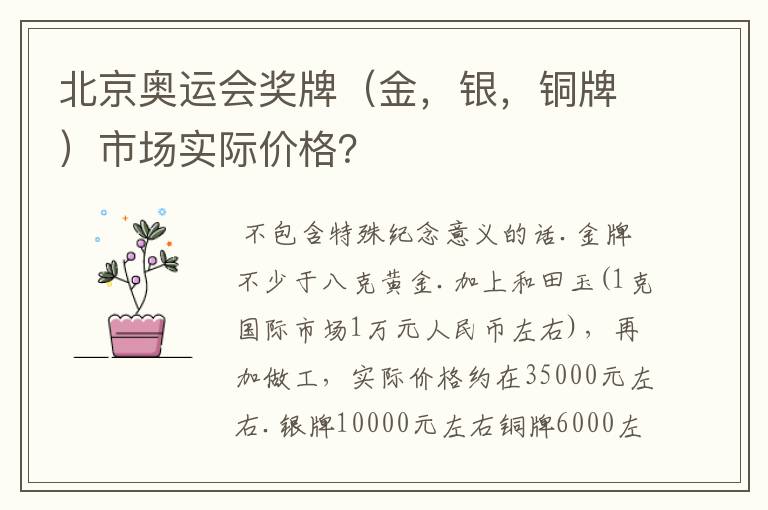 北京奥运会奖牌(金,银,铜牌)市场实际价格?