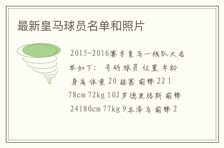 最新皇马球员名单和照片