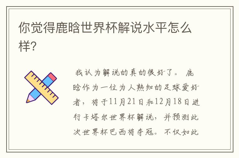 你觉得鹿晗世界杯解说水平怎么样?