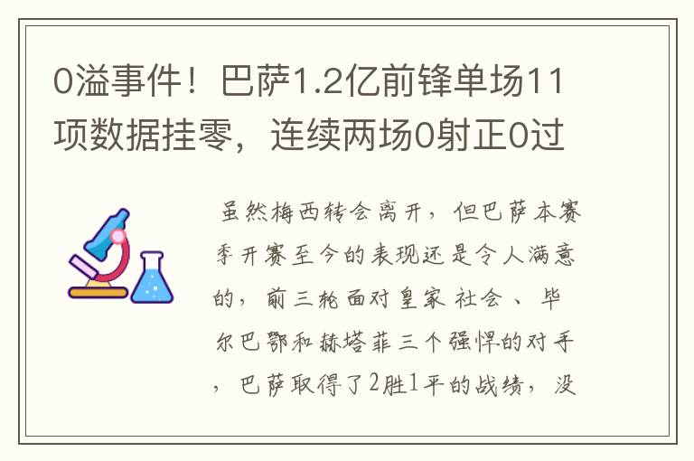 0溢事件!巴萨1.2亿前锋单场11项数据挂零,连续两场0射正0过人