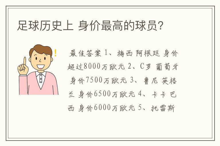 足球历史上 身价最高的球员?