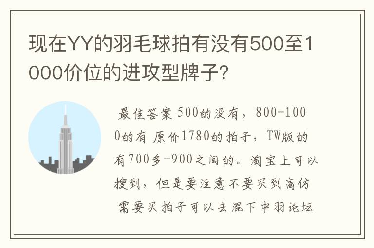 现在YY的羽毛球拍有没有500至1000价位的进攻型牌子?