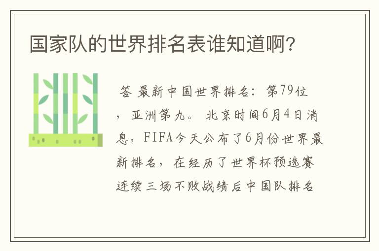 国家队的世界排名表谁知道啊?