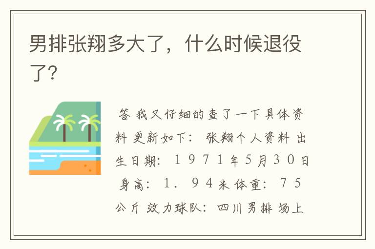 男排张翔多大了,什么时候退役了?