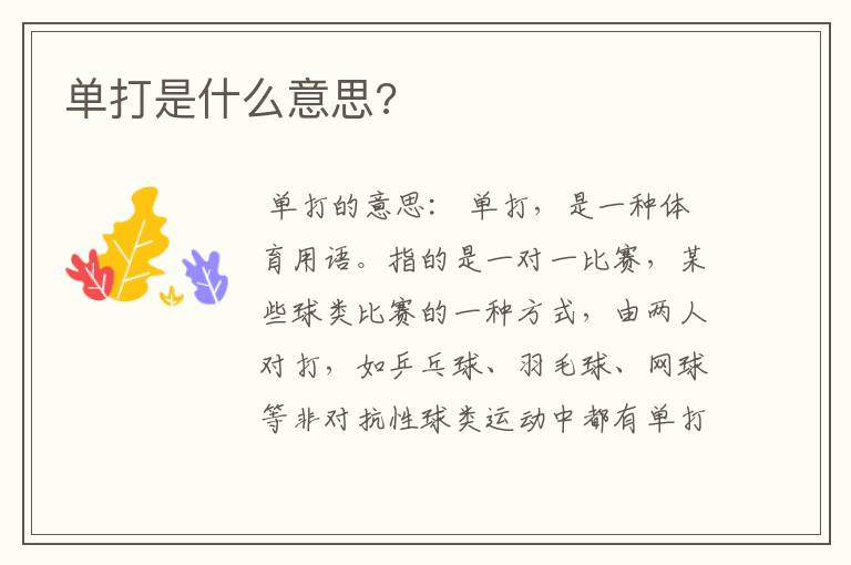 单打是什么意思?