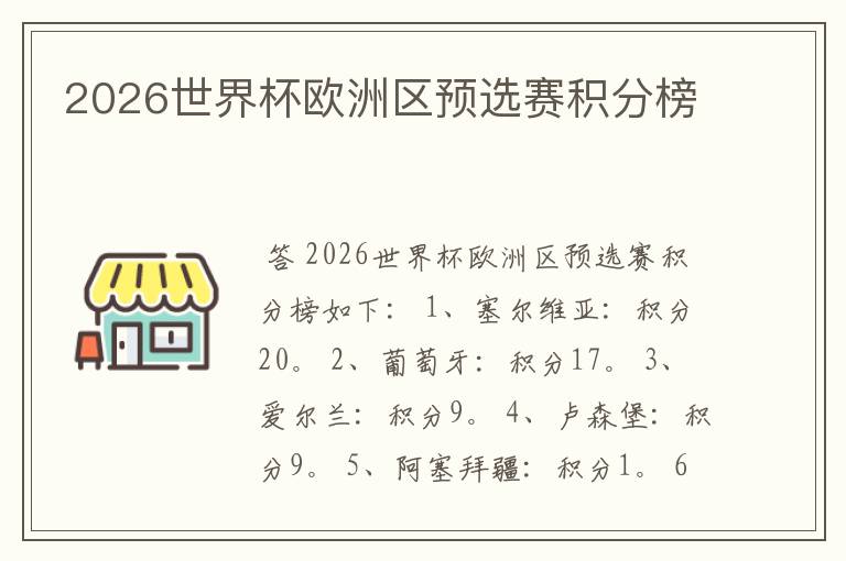 2026世界杯欧洲区预选赛积分榜