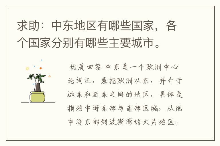 求助:中东地区有哪些国家,各个国家分别有哪些主要城市。