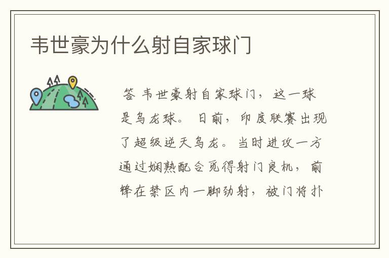 韦世豪为什么射自家球门