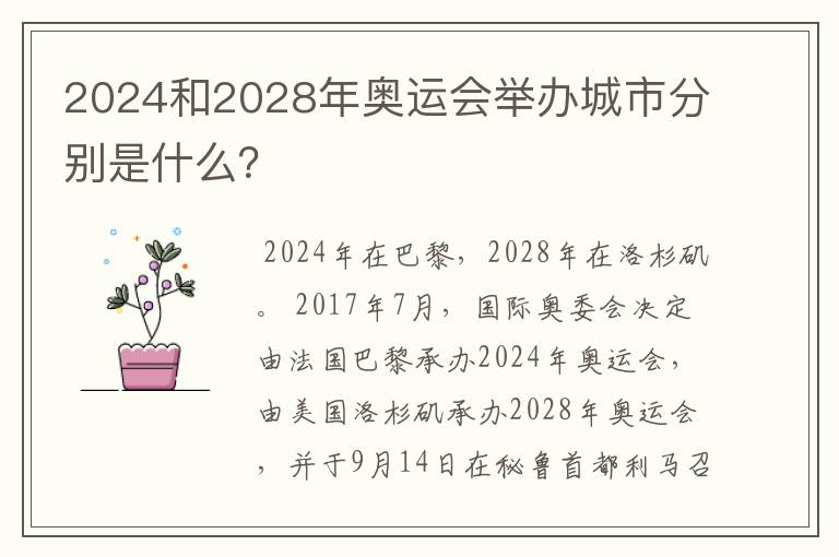 2024和2028年奥运会举办城市分别是什么?