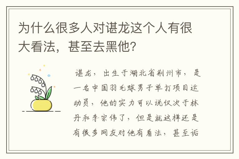 为什么很多人对谌龙这个人有很大看法,甚至去黑他?