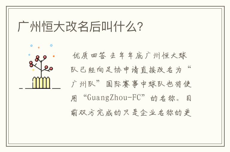 广州恒大改名后叫什么?