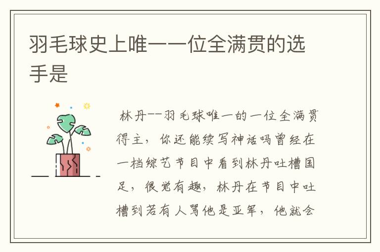 羽毛球史上唯一一位全满贯的选手是