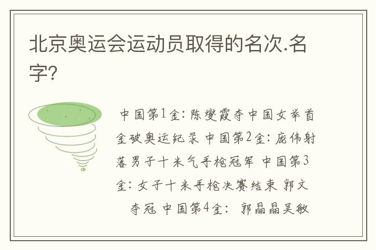 北京奥运会运动员取得的名次.名字?