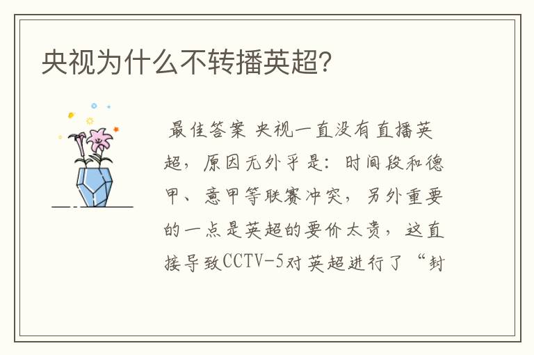 央视为什么不转播英超?