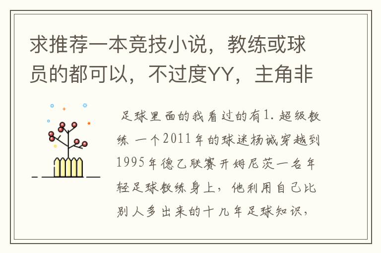 求推荐一本竞技小说,教练或球员的都可以,不过度YY,主角非华人,非华裔,非混血。