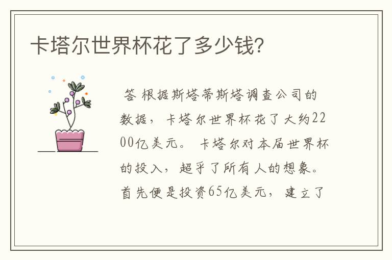 卡塔尔世界杯花了多少钱?