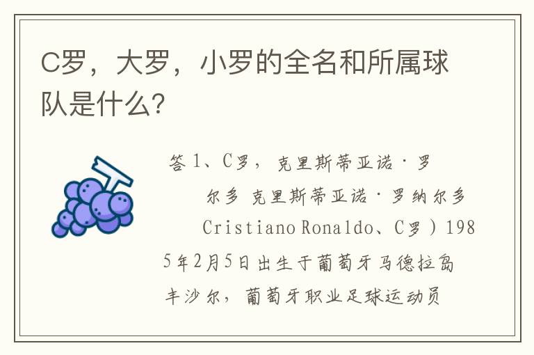 C罗,大罗,小罗的全名和所属球队是什么?