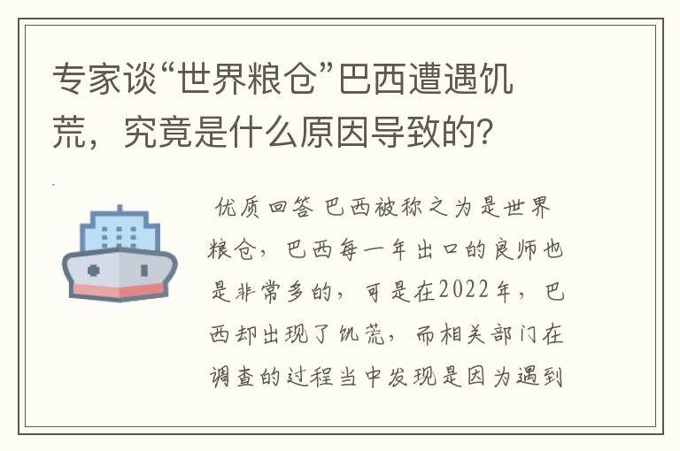 专家谈“世界粮仓”巴西遭遇饥荒,究竟是什么原因导致的?