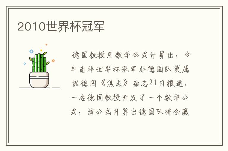 2010世界杯冠军