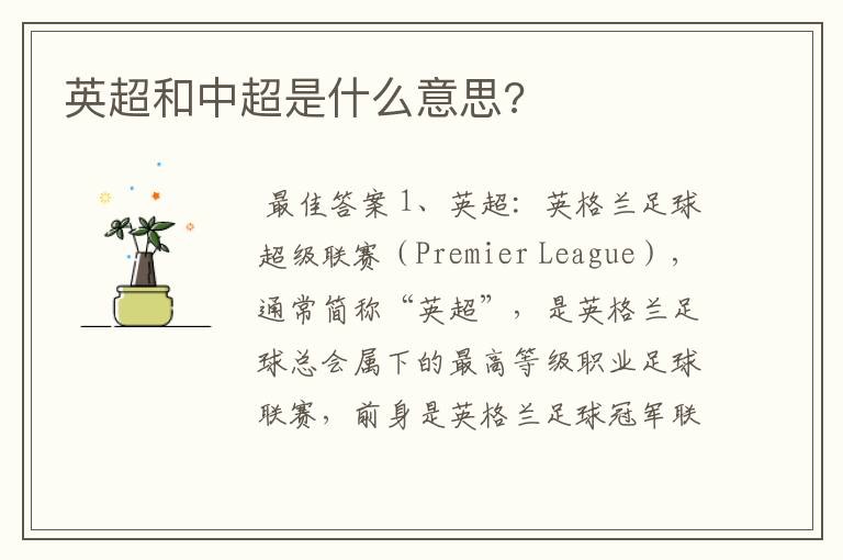 英超和中超是什么意思?