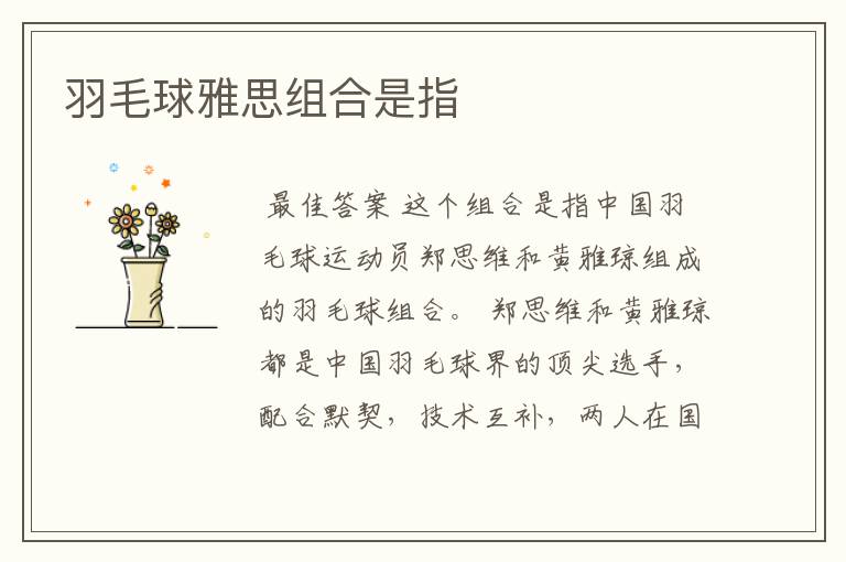 羽毛球雅思组合是指