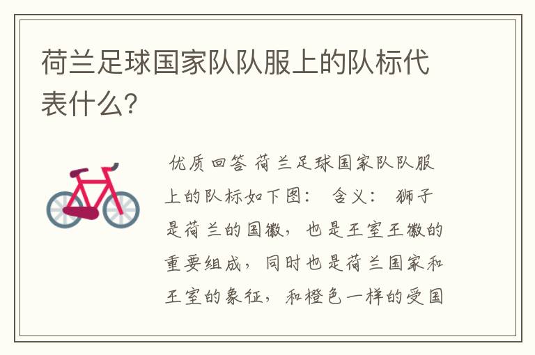 荷兰足球国家队队服上的队标代表什么?