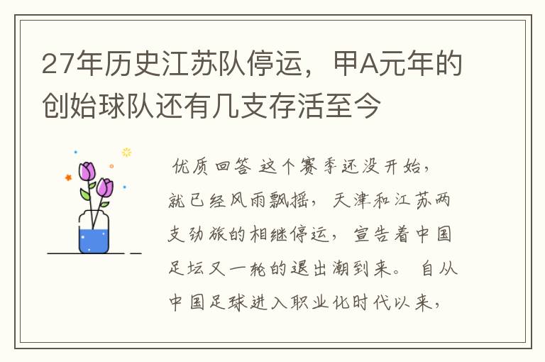 27年历史江苏队停运,甲A元年的创始球队还有几支存活至今