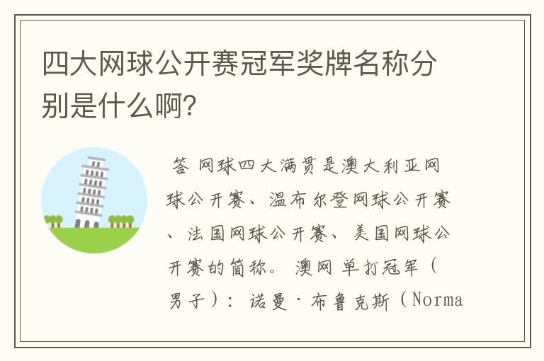四大网球公开赛冠军奖牌名称分别是什么啊?