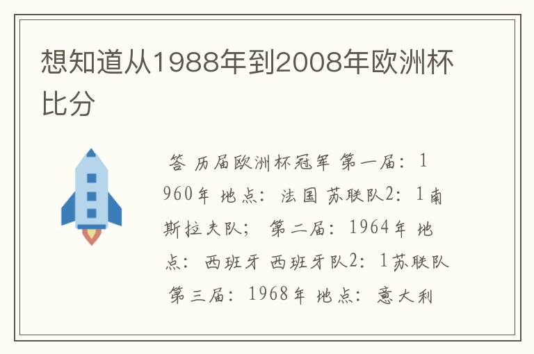 想知道从1988年到2008年欧洲杯比分