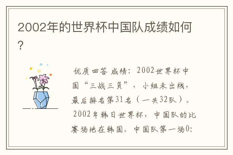2002年的世界杯中国队成绩如何?